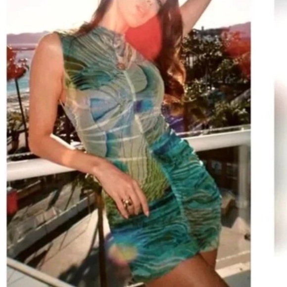 ZARA Mock High Neck Printed Tulle Mini Sleeveless Doubled Lined Dress - Picture 2 of 8